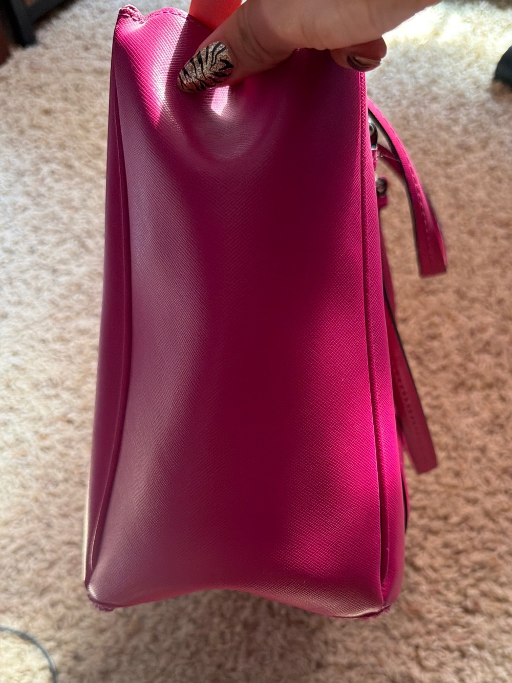 Coach Hot Pink Leather Tote with Pale Tan Tag - Picture 4 of 5